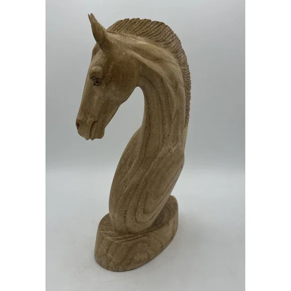 Hand Carved Wood Horse Head Statue Figure 12” Wooden Vintage - Picture 7 of 16